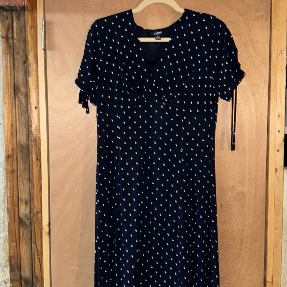 Chaps Navy Blue Polka Dot Dress Size Large